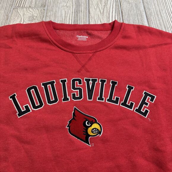 Louisville Cardinals Crewneck Sweatshirt Men’s XXL Red Spellout Logo Captivating - Picture 2 of 10